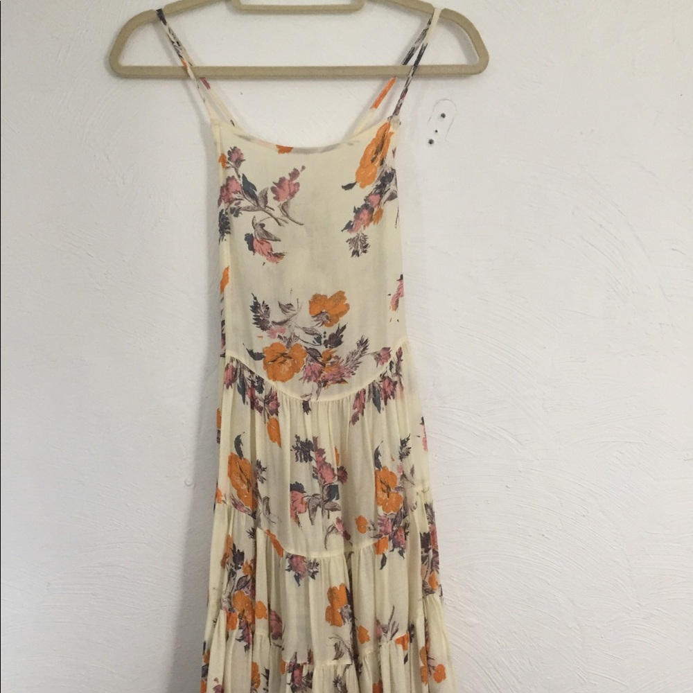 Free People Cream Floral High-Low Dress with Orange & Pink Accents